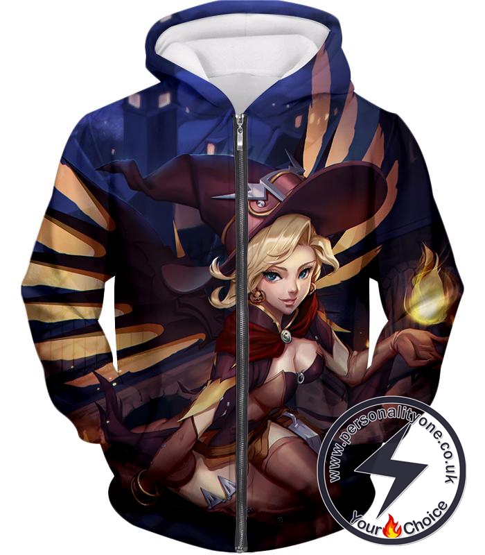 Overwatch Beautiful Healer Mercy Halloween Skins Zip Up Hoodie